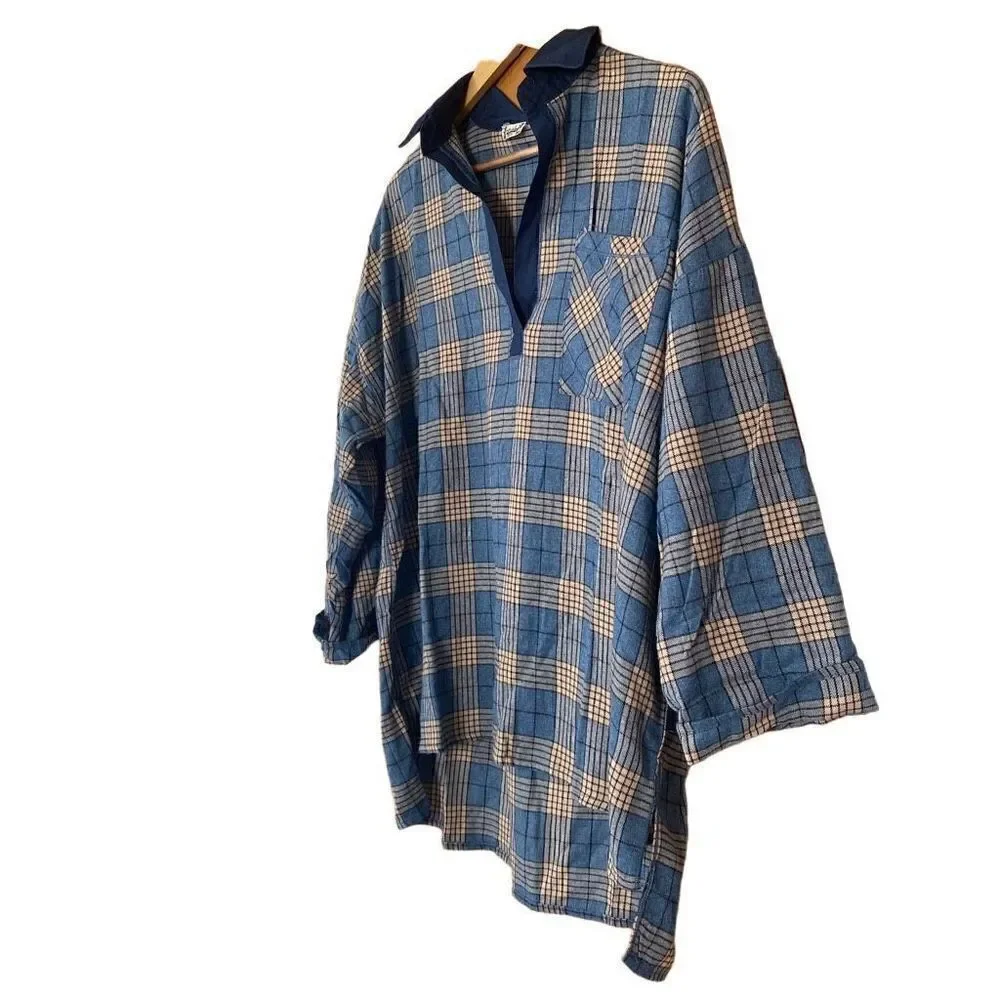 Free people Sunday morning sleep shirt sapphire blue plaid small new